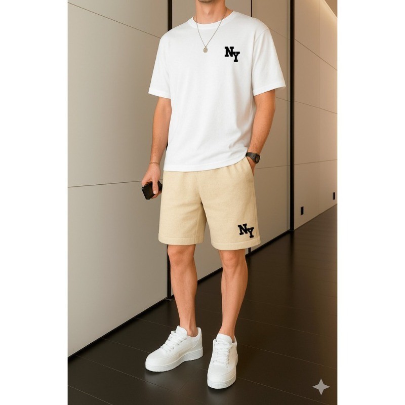 2 Peças Conjunto Camiseta e Bermuda Masculina NY Lançamento Casual Exclusivo Algodão Nobre em Oferta na Shopee