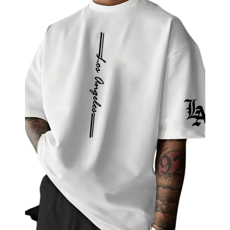 Camisa Algodão Oversized Streetwear Los Angeles Estampa Estilosa Confortável em Oferta na Shopee