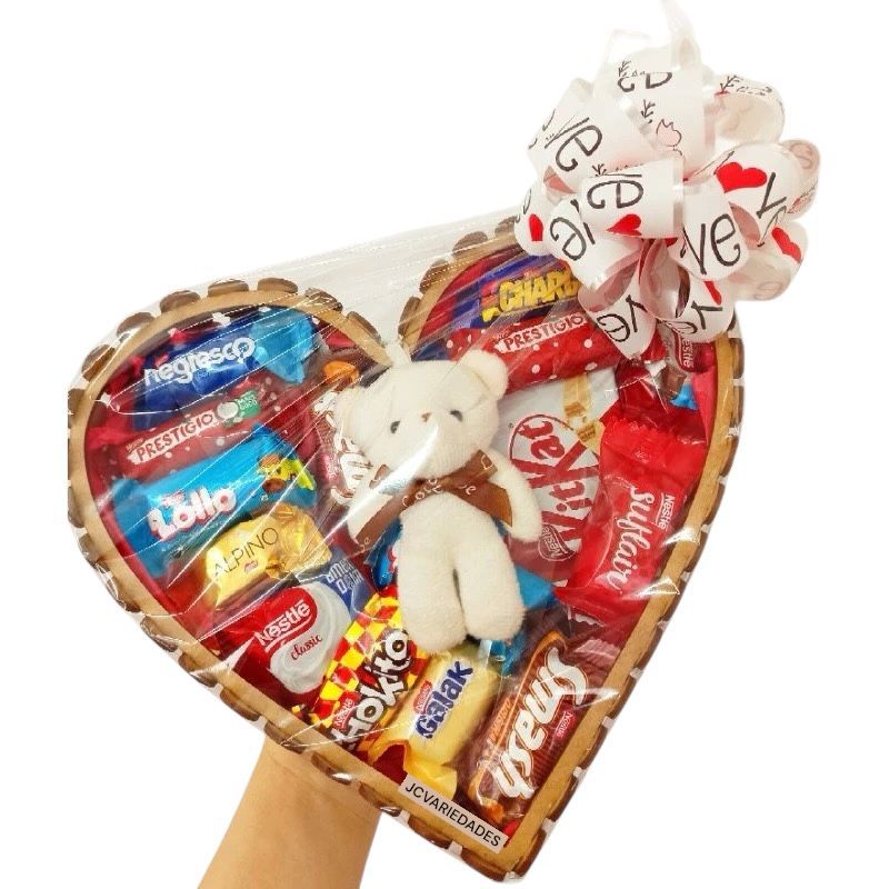 Cesta Coração de Chocolate Dia dos Namorados, Dia das mães, aniversário, Pais, Presente Amigo, Amiga