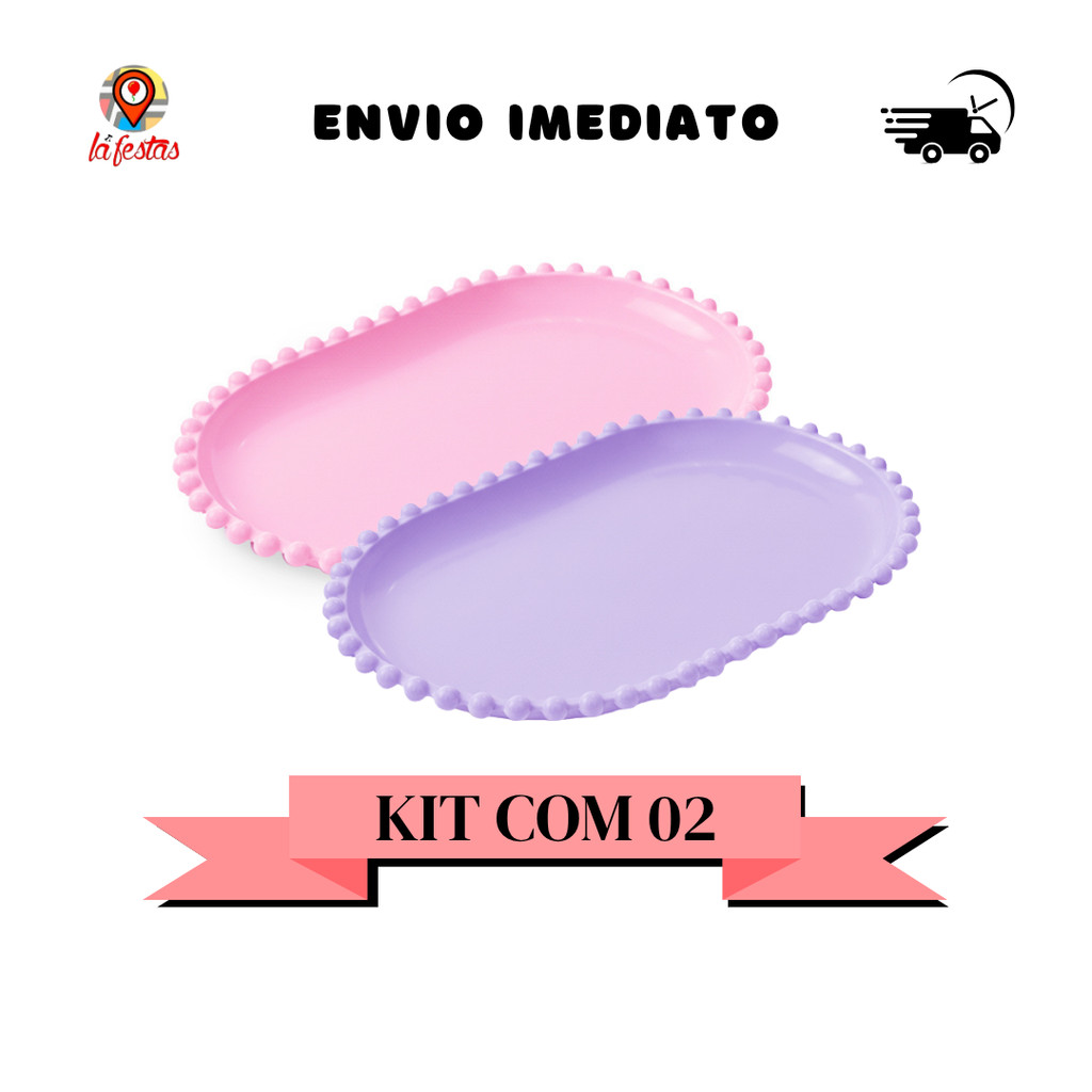 Kit 2 Bandejas Perola Oval Decorativa 20x13 CM - Várias cores