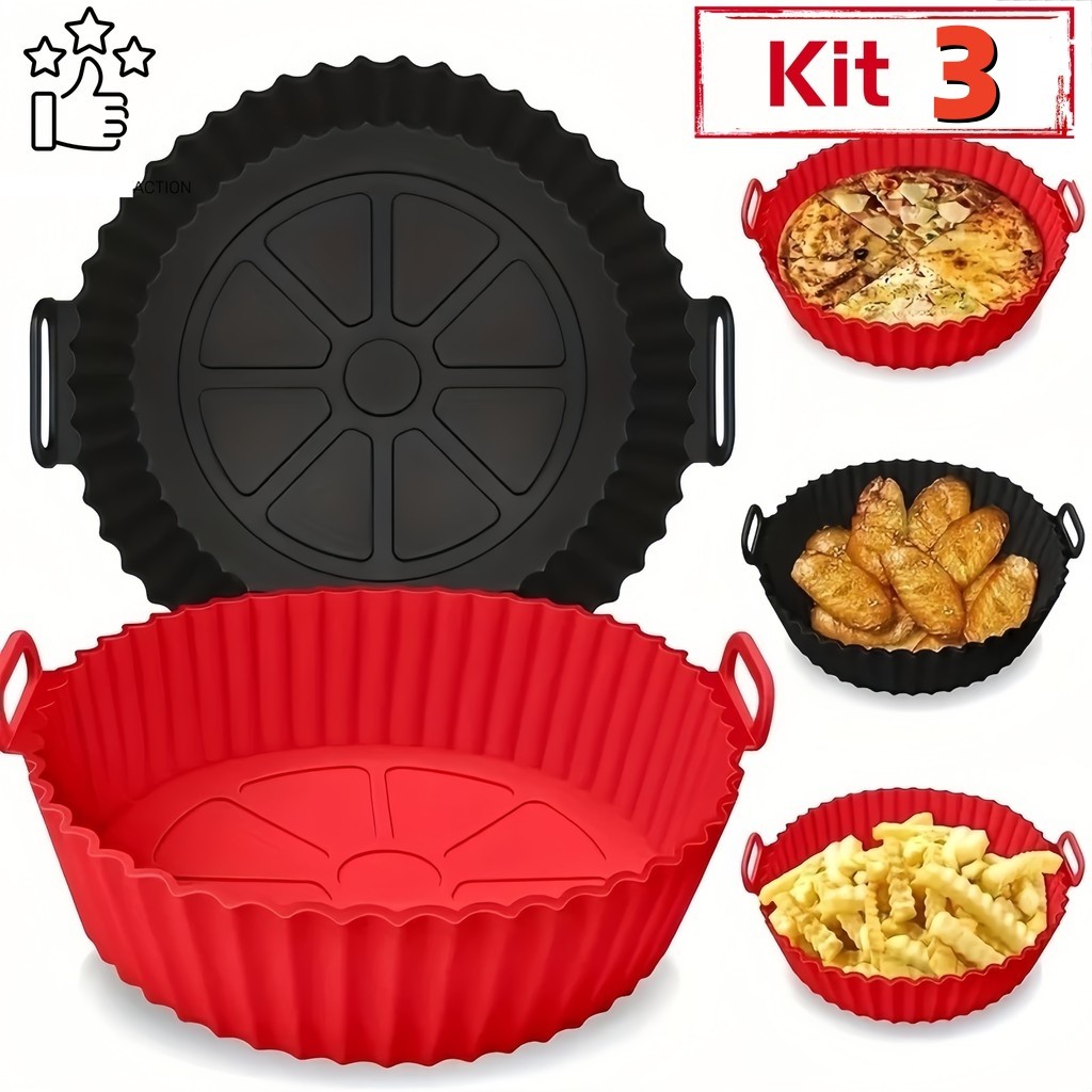Molde Silicone Reutilizável + Tapete Protetor Fritadeira a Ar + Forro Antiaderente Micro-ondas