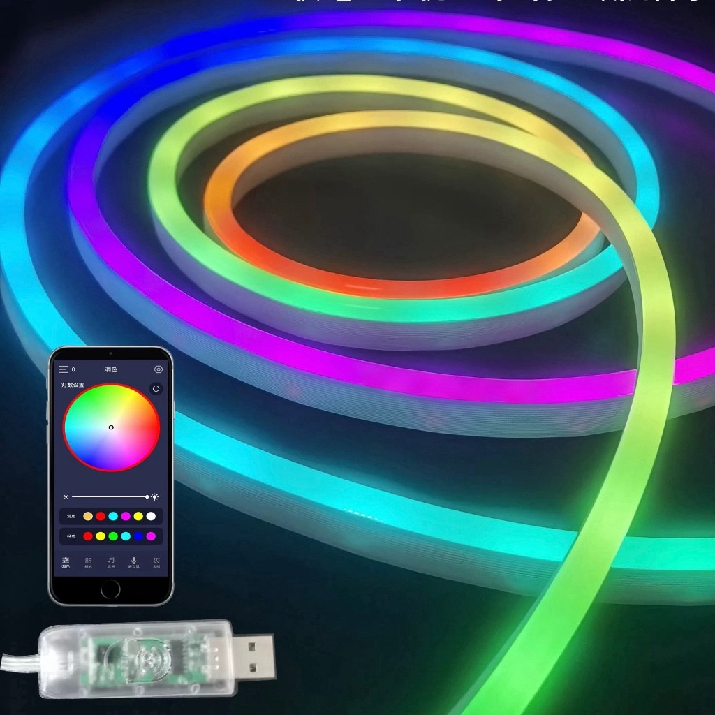 Fita Led NEON RGB 5M à prova d'água USB Fita Neon  Controle Remoto Fita Flexível Bluetooth
