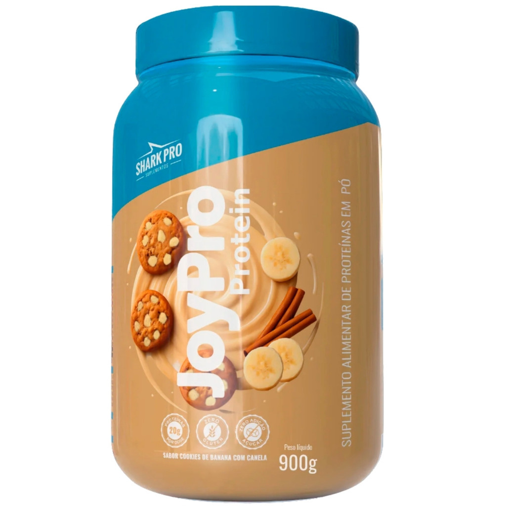 Whey Protein Joypro Pote 900g Sabor Bolinho Banana Com Canela Shark Pro em Oferta na Shopee
