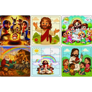 Kit 6 Quebra-cabeça Biblico 12 e 20 Peças Feito em Madeira (MDF) 15X15 cm S/Caixa em Oferta na Shopee