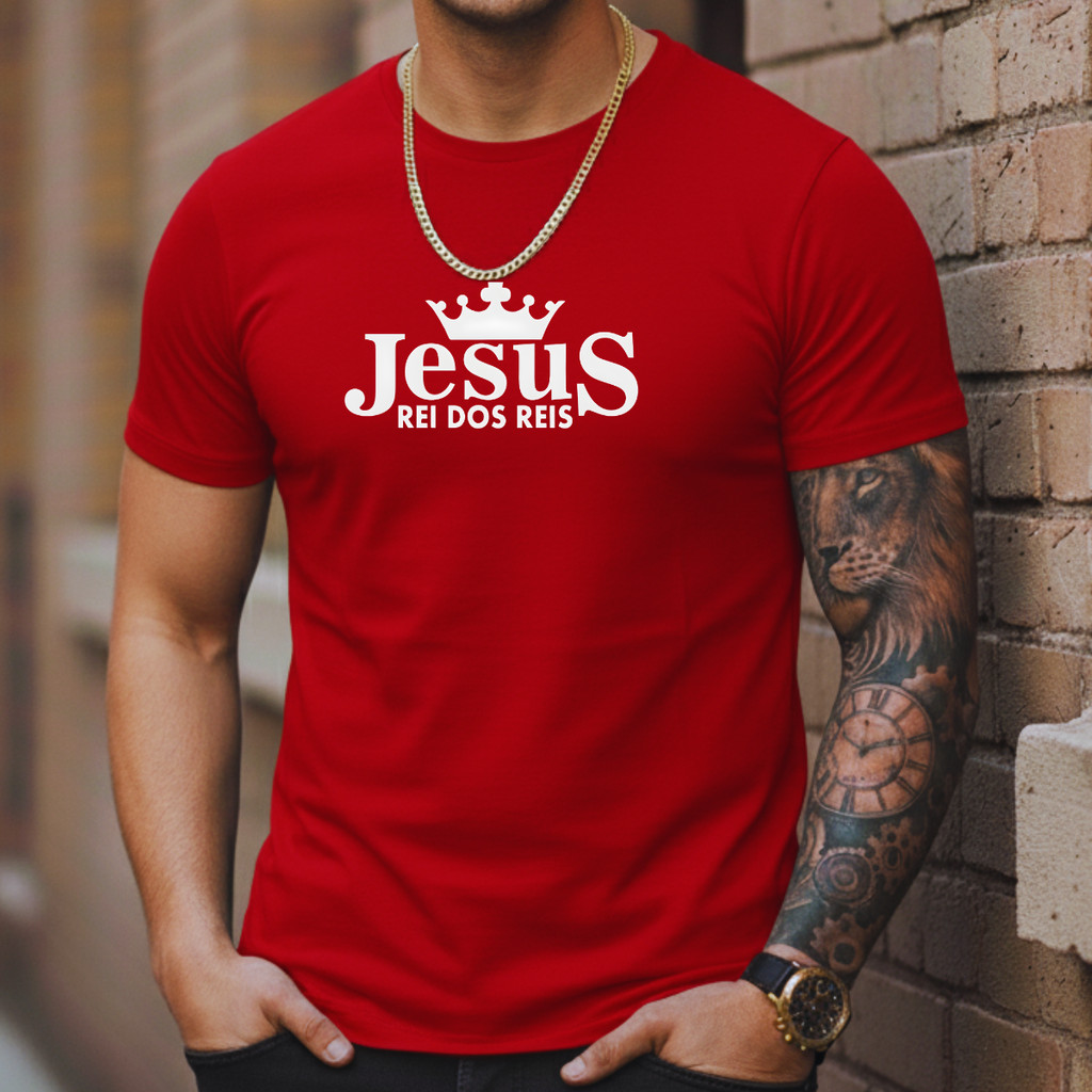 Camiseta Jesus Rei 100% Algodão Camisa Cristã Fé Estilo Unissex streetwear Frases Versiculo Biblia em Oferta na Shopee