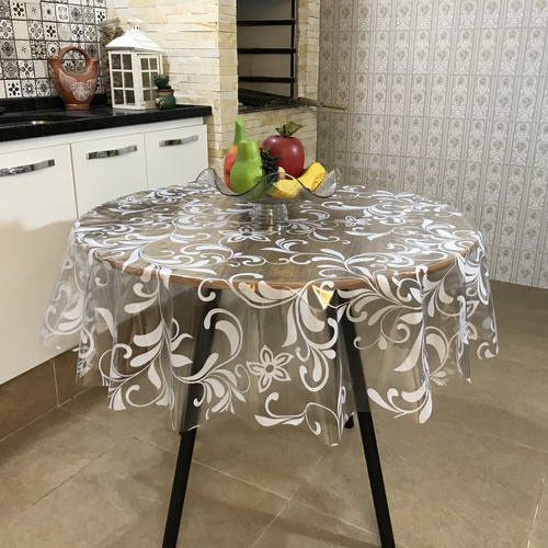 Toalha Mesa Redonda Plástico Transparente Arabesco 1,40 Diam em Oferta na Shopee