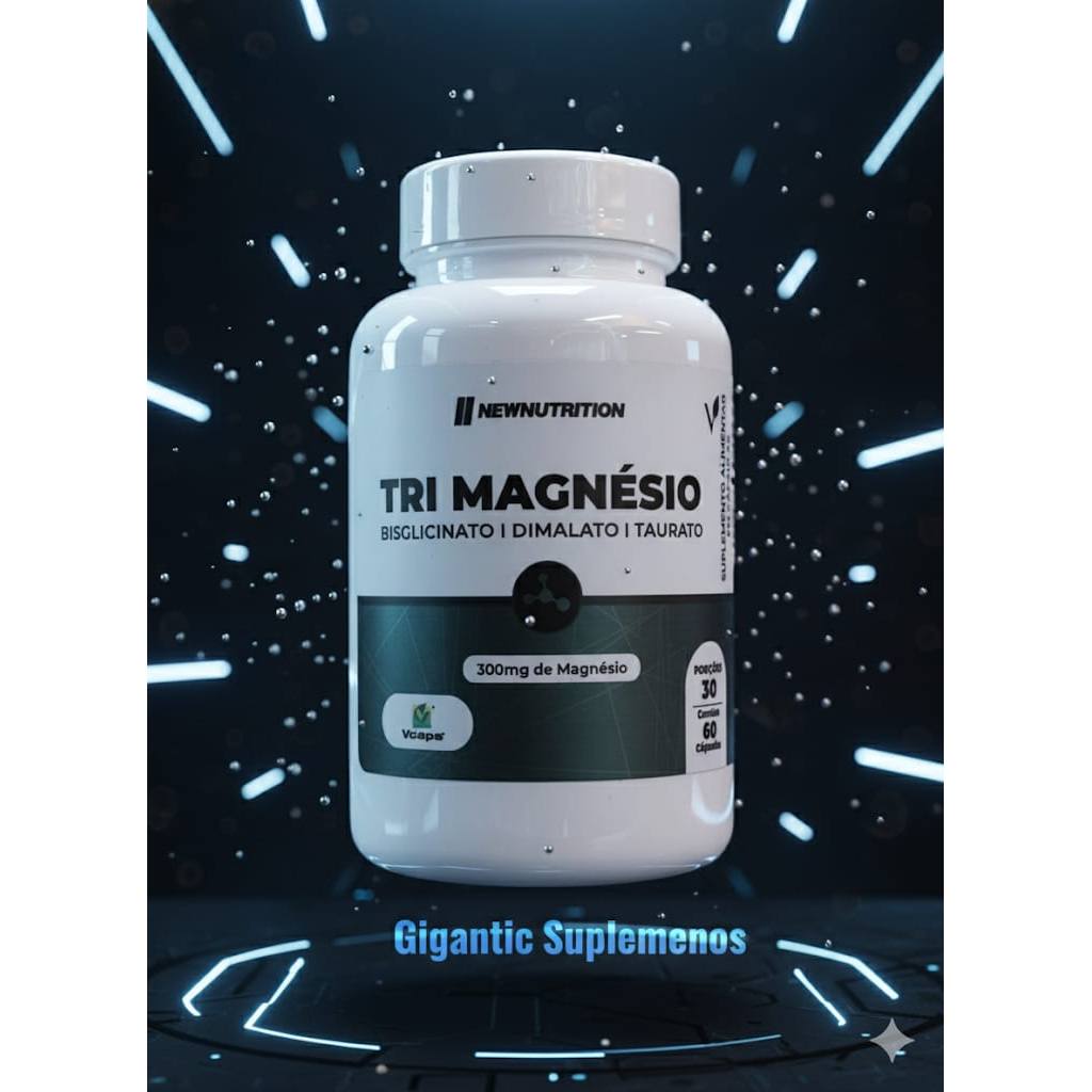 NewNutrition Tri Magnésio 300mg 60 Cápsulas Bisglicinato Dimalato Taurato Vegano Vcaps