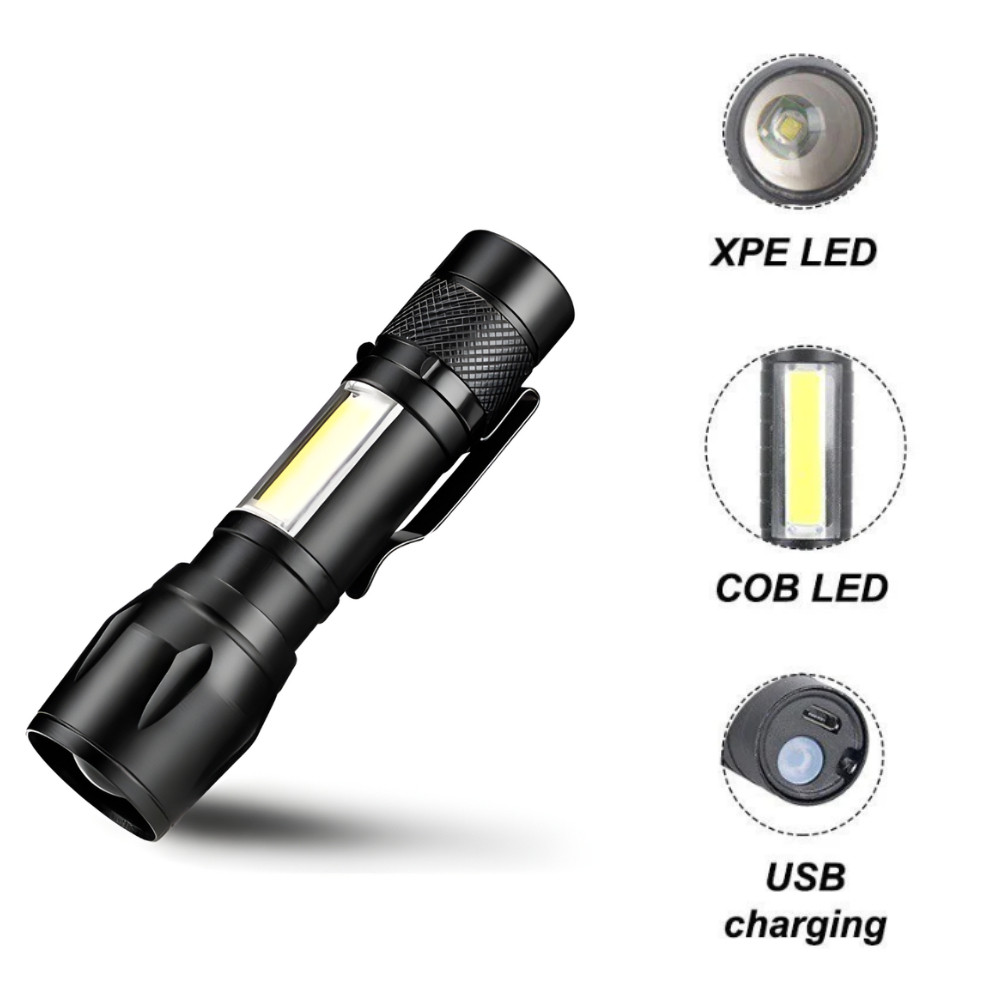 Mini Lanterna Tática Com Led E Zoom - Recarregável Usb Luz Forte Botão, sem alça，Sem caixa