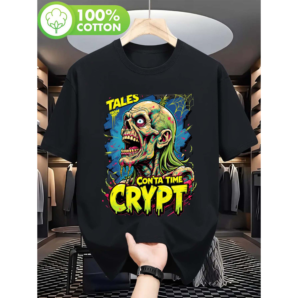 Camiseta Masculina Unissex Tales Con'ta Time Crypt Zumbi Horror Retrô Tales From the Crypt T-shirt