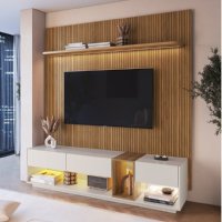 Rack com Painel Ripado para Tv até 75 Polegadas Liverpool Ra8001 com Led e Impressão Ripada 3d Mel/Arenas