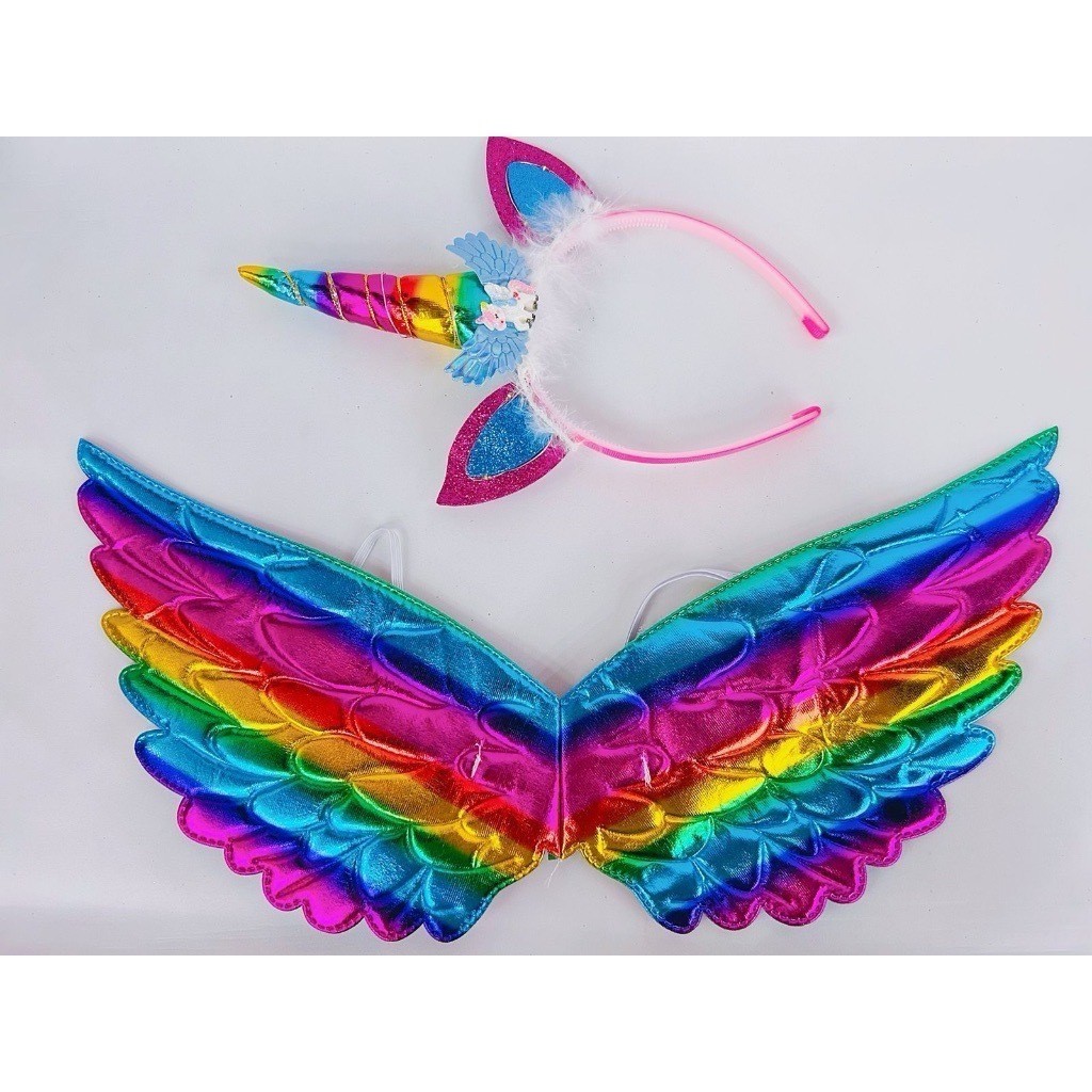Kit Fantasia Infantil Metalizado Unicornio Festa/ Carnaval / Halloween ( asa + tiara )