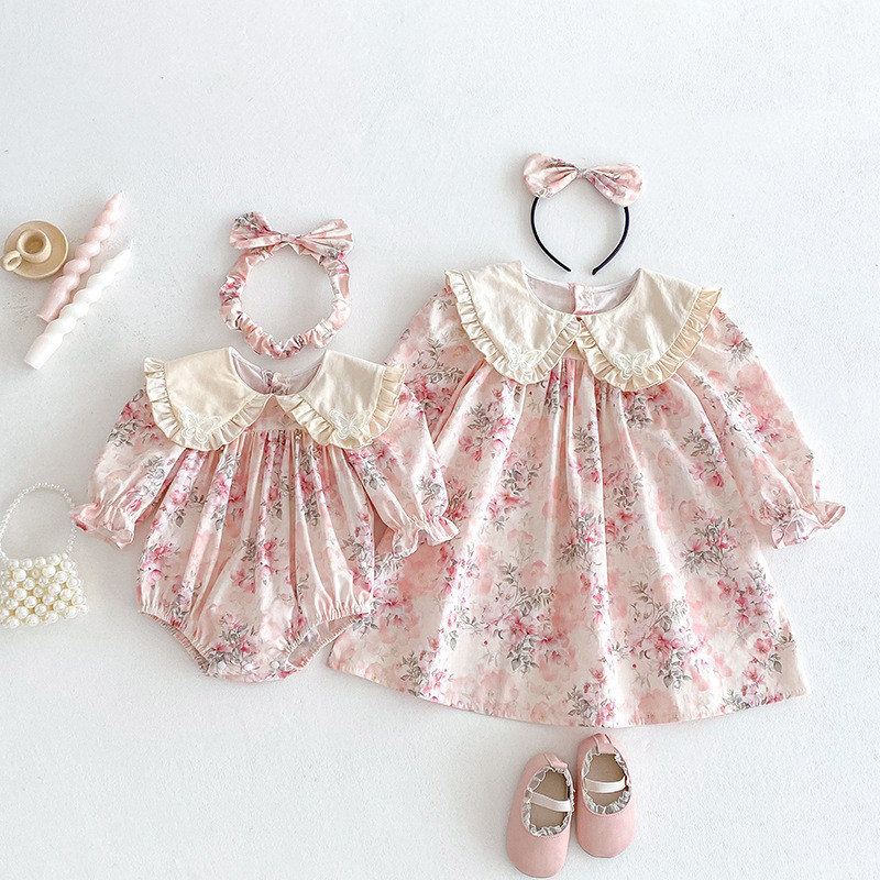 Outono novo estilo princesa meninas triângulo macacão de manga comprida pulôver vestido bebê crianças estilo ZOH9 — imagem 2 de 2