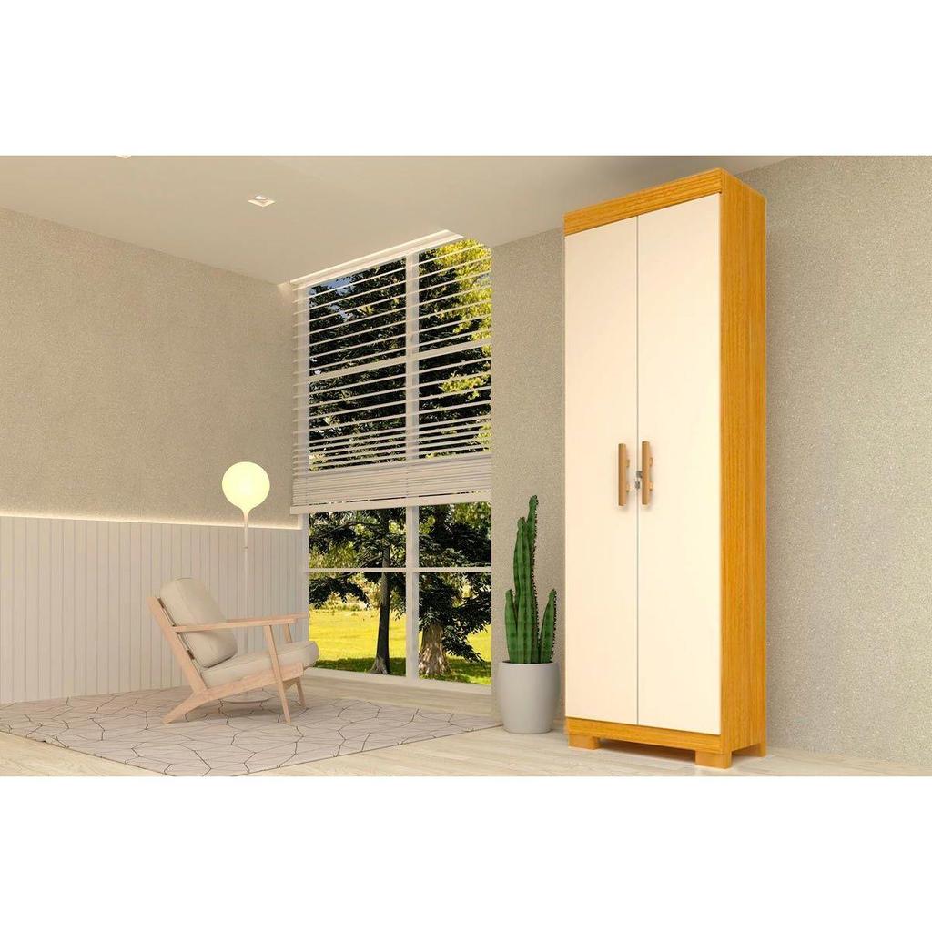 Armário Multiuso Lavanderia Iris 2 Portas c/ Chave Nature/Off White - ACP em Oferta na Shopee