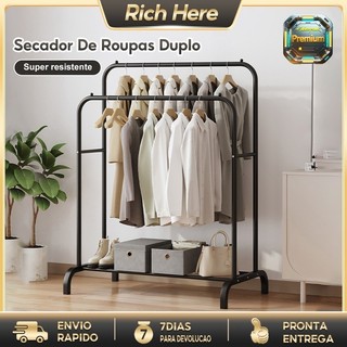 Cabideiro arara de Chão com Sapateira - Rack Organizador Portátil e Regulável para Roupas e Calçados