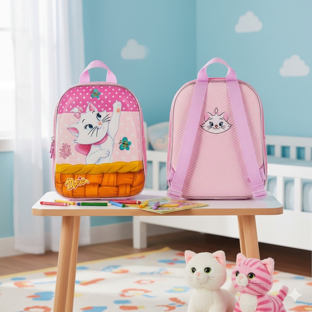 Mochila Infantil Gatinha Marie Disney Rosa Poa Escolar Passeio Leve Ziper Alca Ajustavel