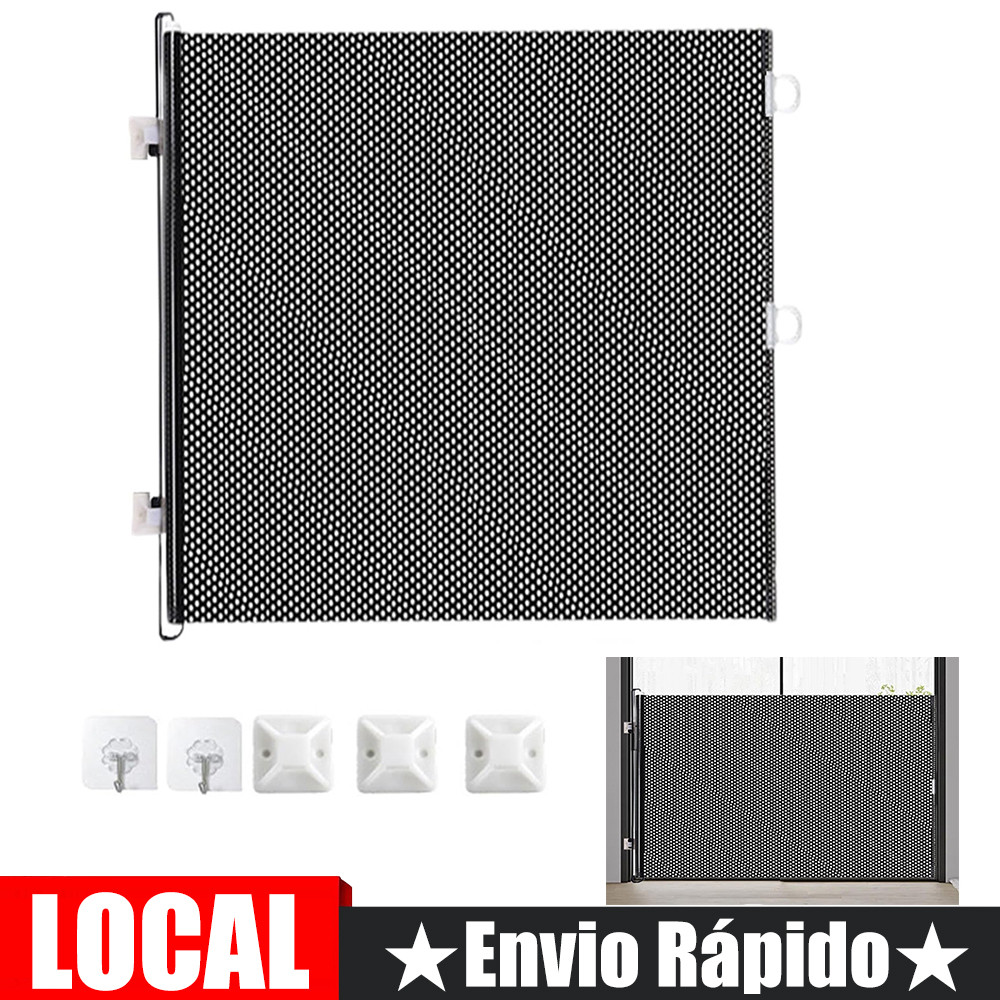 Barra de porta retrátil 50x125cm com 3 localizadores autoadesivos + 2 ganchos autoadesivos PVC plástico + Material de ha