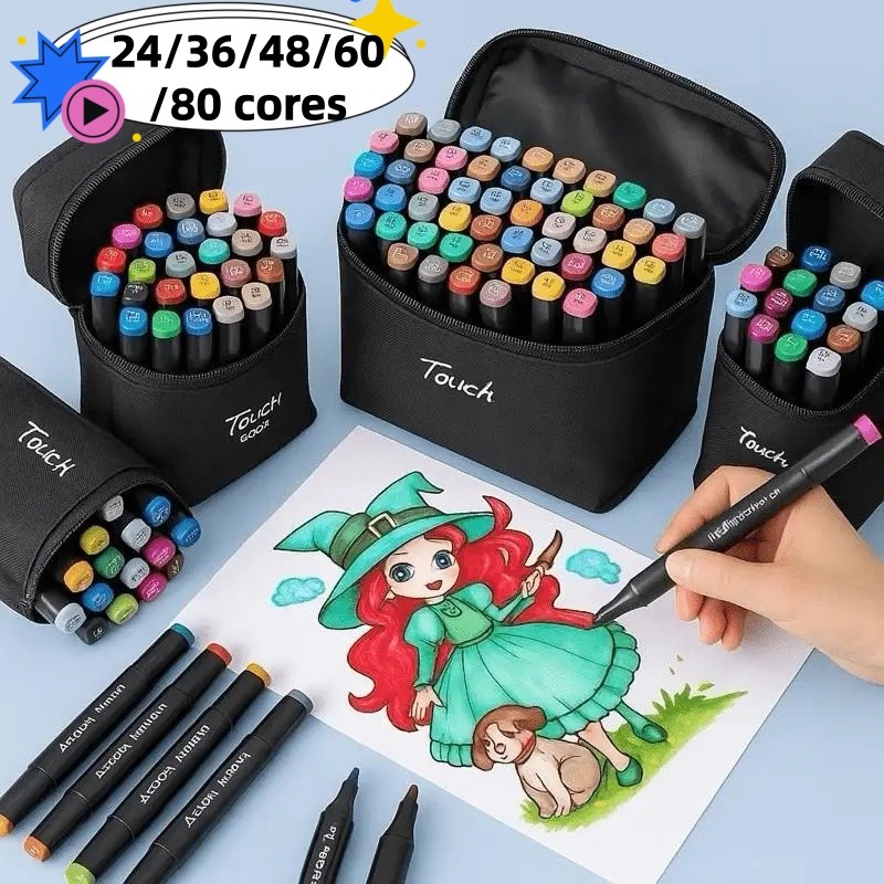 24/36/48/60/80 peças Caneta Marcadora De Ponta Dupla Estudantes para Arte/Aquarela/Material Escolar/Escritório em Oferta na Shopee