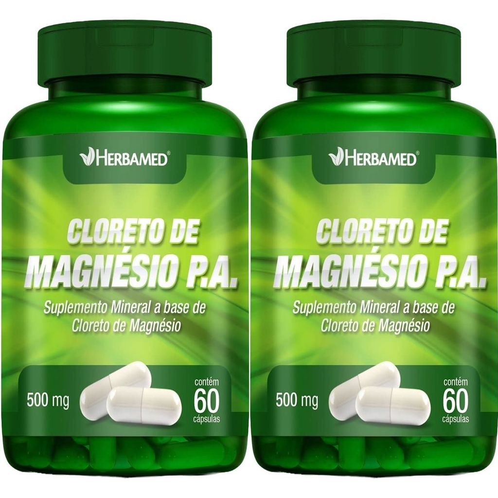 Kit 2X Cloreto de Magnesio PA 500mg 60 Cápsulas - Herbamed em Oferta na Shopee