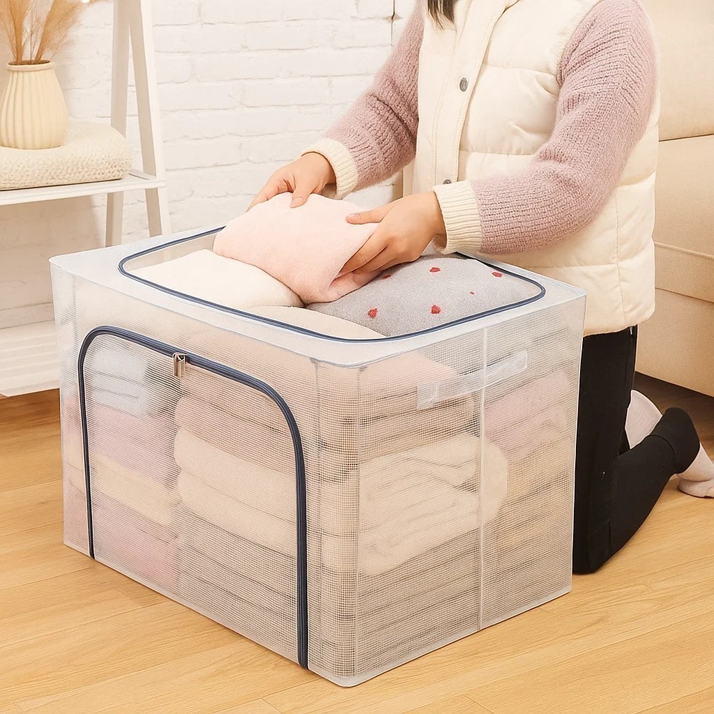 Caixa Organizadora Guarda Roupa Objetos Livros Camisa Calça Cesto Zíper Calçados Armazena