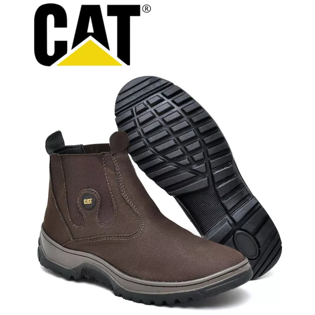 Botina Masculina CAT Lona Premium Confortável Leve Elástico Resistente Caminhada Trabalho Adventure Antiderrapante