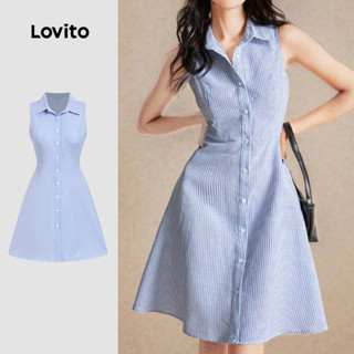 Lovito Vestido Elegante E Casual Com Botões Frontais Azul Claro Para Mulheres Primavera/verão L158ED974 em Oferta na Shopee