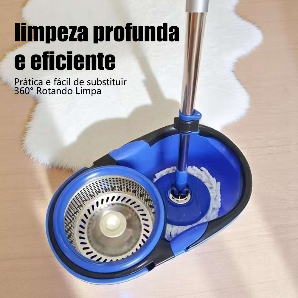 Sistema Completo de Limpeza com Mop Giratório Balde Grande 12L Esfregão Inox 360 e 3 Refis Limpeza Rápida e Sem Esforço