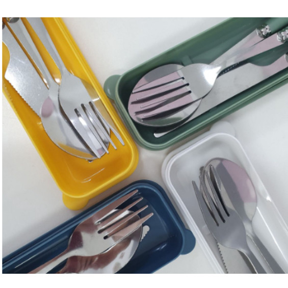 Jogo Talher 3peças Inox Estojo Garfo Faca Marmita Viagem nosso jogo de talheres de 3 peças em inox, acompanhado