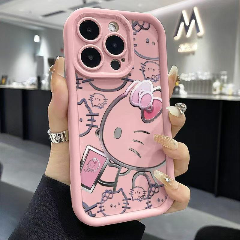 Capinha Capa de Silicone Linhas da Hello Kitty Anti queda para IPhone XR 11 12 13 14 15 16 17 Pro MAX 14 15 16 Plus
