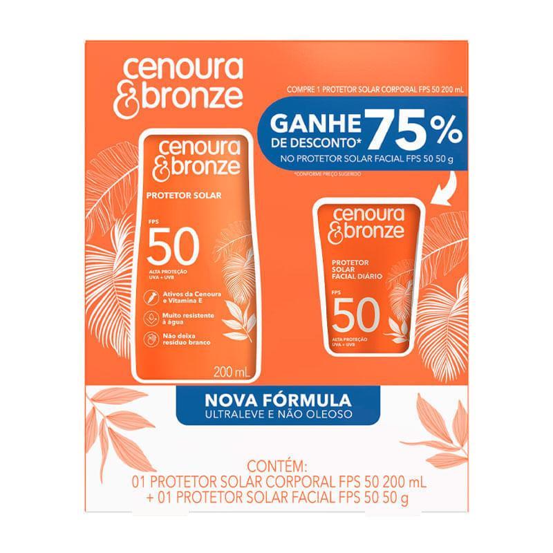 Kit Protetor Solar Corporal Cenoura & Bronze FPS50 200ml + Protetor Solar Facial Cenoura & Bronze FPS50 50g em Oferta na Shopee
