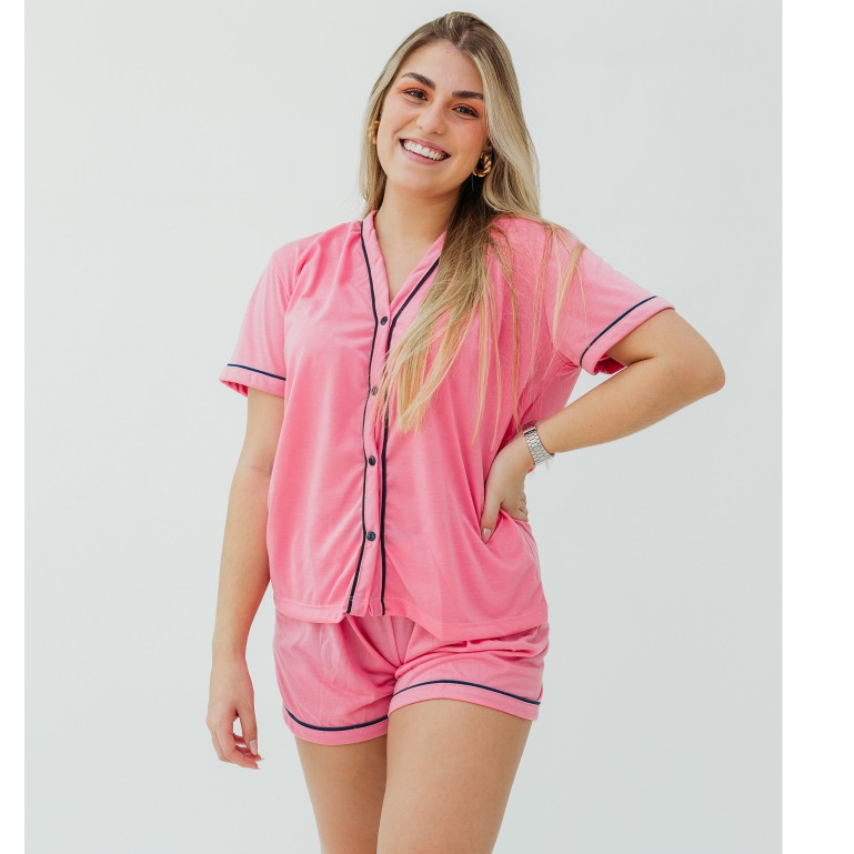 Promoção Pijama Short Doll Curto Em Malha Blogueirinha Short e Blusa Amamentação Pós Cirurgico