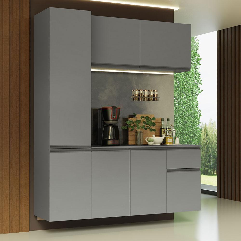 Armário De Cozinha Completa Suspenso 160cm Cinza Nice Madesa 02 Cinza