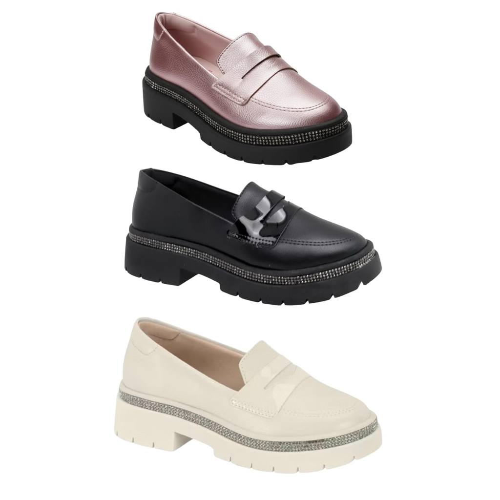 Sapato Mocassim Menina Infantil Loafer Brilho Confortável
