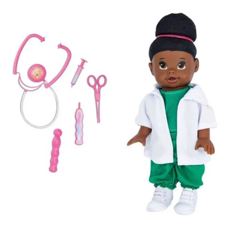 Boneca Primeira Consulta Negra  Medica com Acessórios  Milk Hair – Milk Brinquedos
