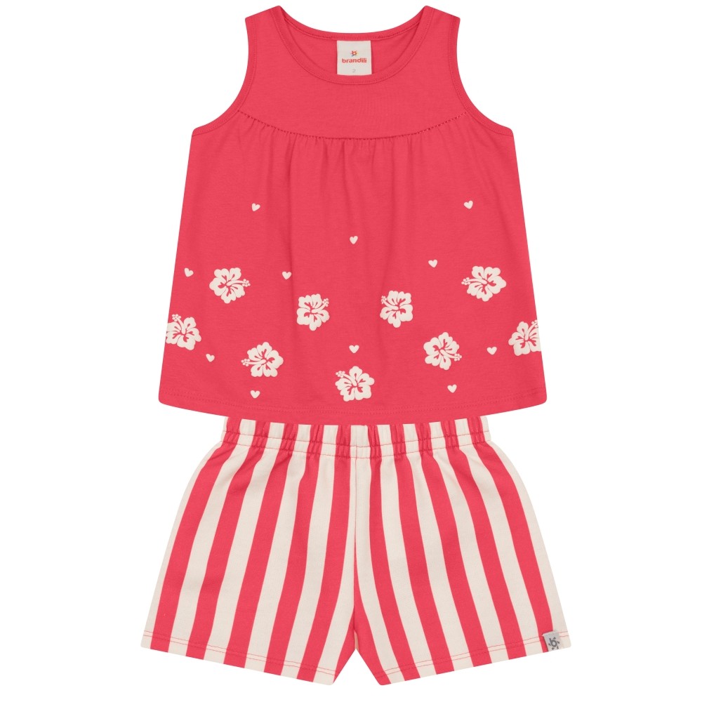 Conjunto Infantil Menina Blusa Regata e Shorts em Moletinho Vermelho Brandili - Tam. 3