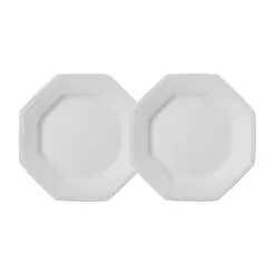 Jogo 2 Pratos de Sobremesa Prisma Brancos 20,5 cm Porcelana Schmidt