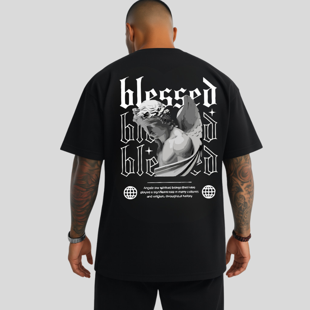 Camiseta Oversized Streetwear Unissex Blessed Camisa Gola Redonda Algodão Treino E Academia