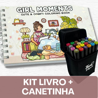GIRL MOMENTS – Livro de Colorir+ Canetinhas / 50 Folhas / Capa Holográfica em Oferta na Shopee