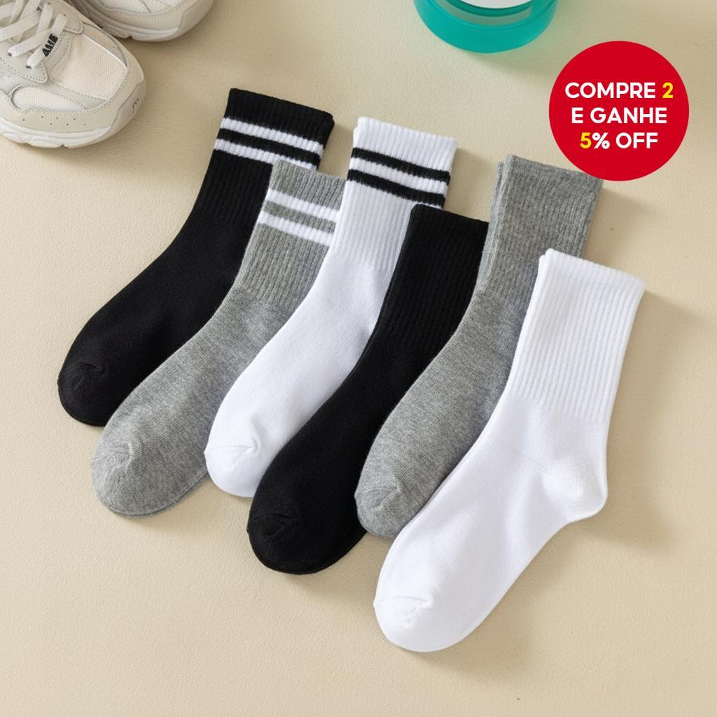 Pacote com 3 meias unissex de cano médio - Meias esportivas respiráveis de cor sólida para mulheres e homens, adequadas