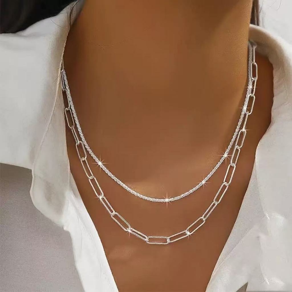 2 Conjuntos de Pulseiras e Colares Dupla Camada - banhado a Ouro 18k e Prata 925