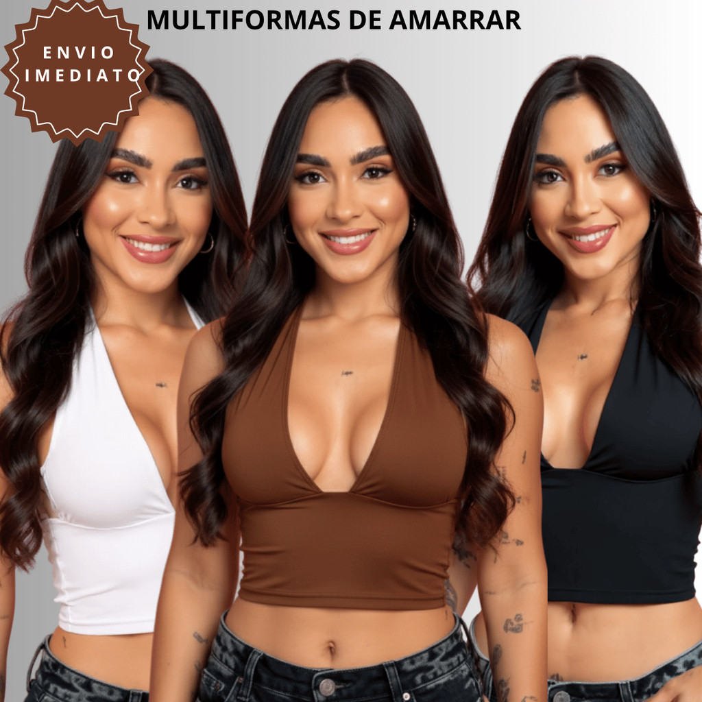 Kit 3 Top Blusas Cropped Com Amarraçao Multiformas Decote Forado Festa Moda Gringa Decotado Suplex Sexy Sustentaçao em Oferta na Shopee