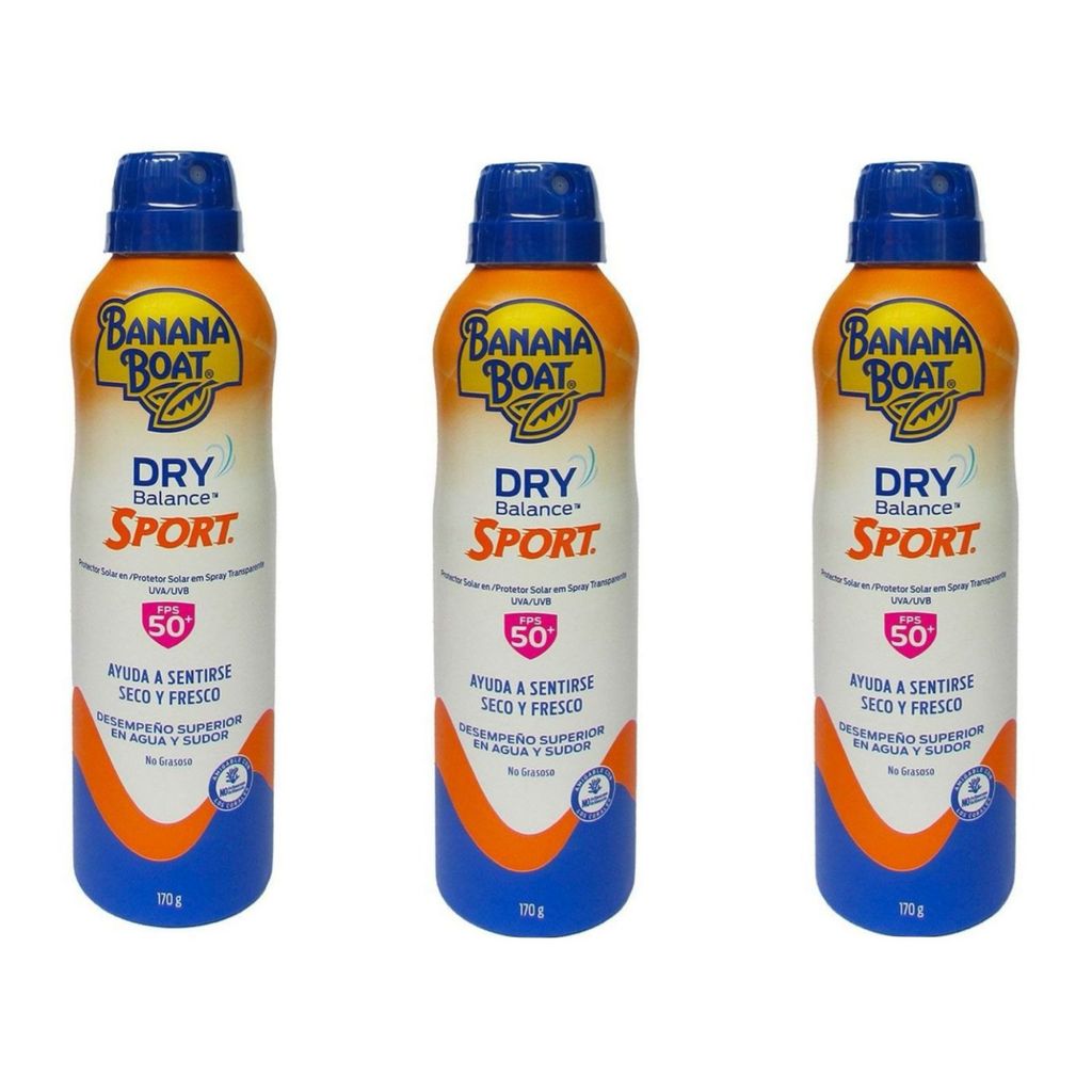 Kit 3 Protetor Bloqueador Filtro Solar Banana Boat Dry Balance Sport FPS50 Não Oleoso Spray 170g