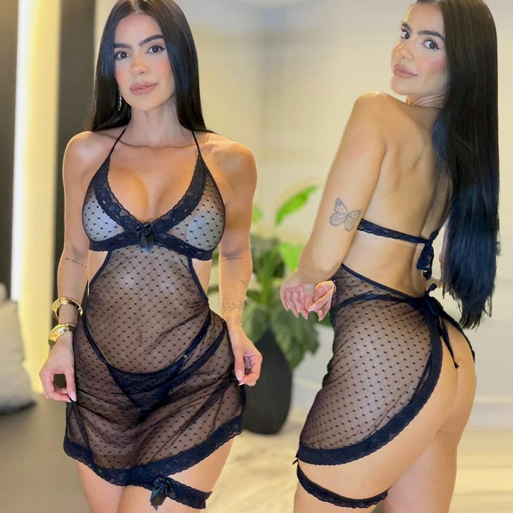 Camisola Sensual Com Persexy Calcinha Fio Dental Tule Transparente em Oferta na Shopee