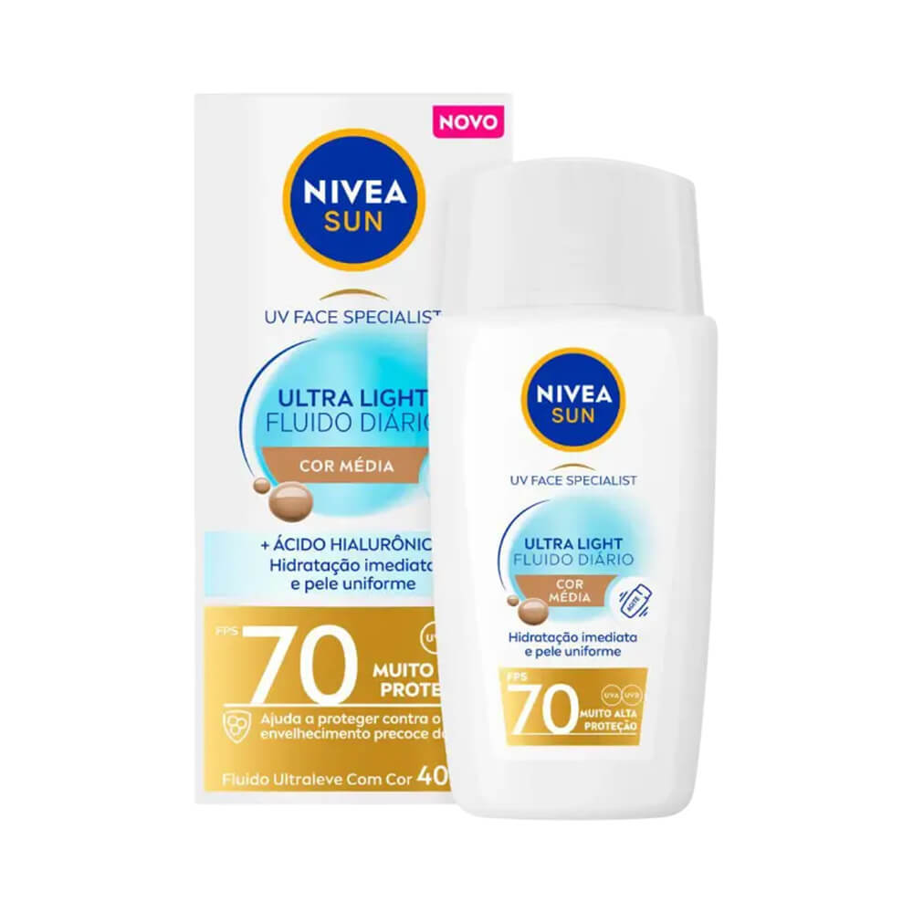 Protetor Facial Nivea Sun Ultra Light Fluido Diário FPS 70 Cor Média 40ml em Oferta na Shopee