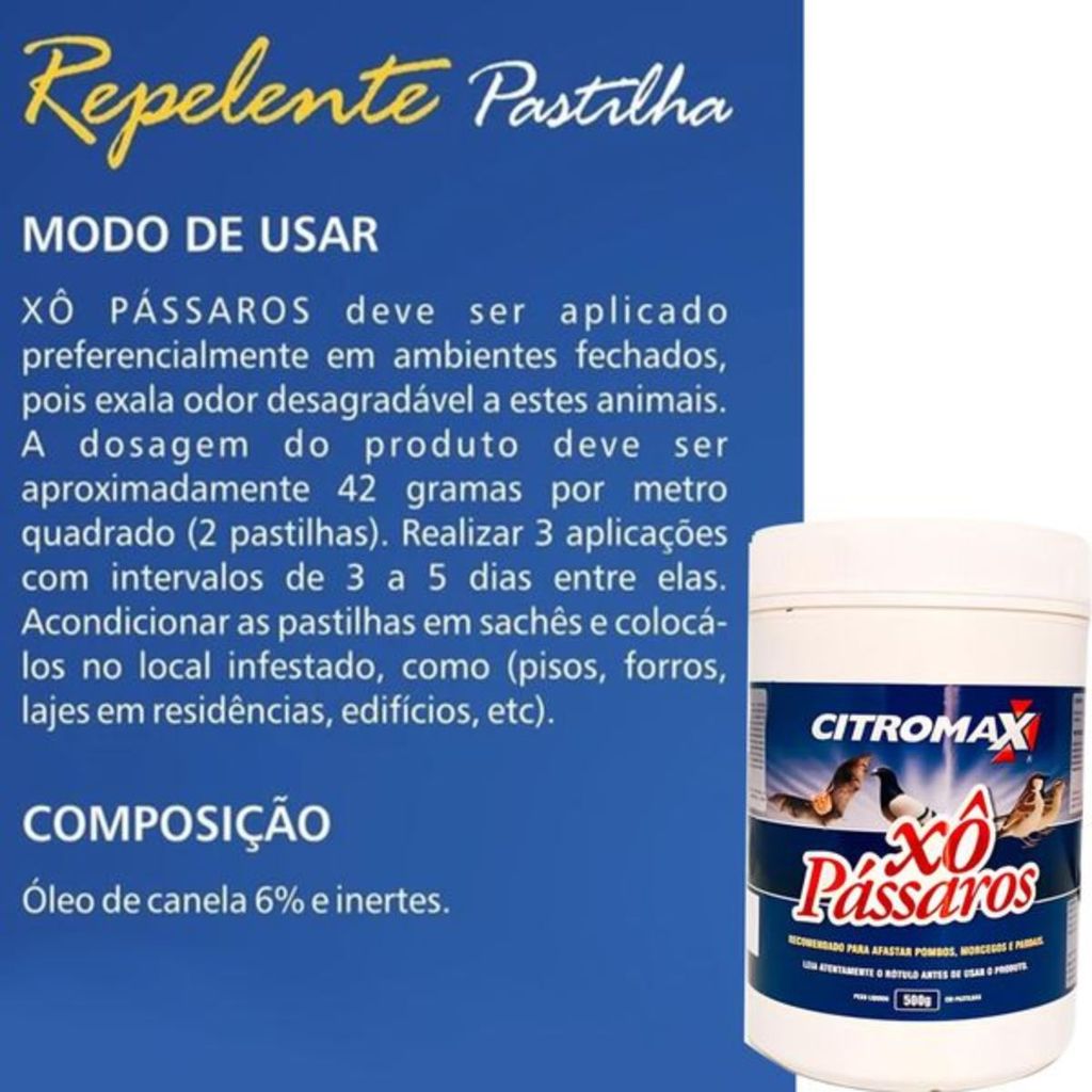 Xô Pássaros Pastilhas 500g Para Pombos, Pássaros e Morcegos — imagem 2 de 2