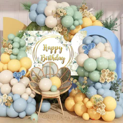 Kit Decorativo 100 Balões Para Decoração De Festas Temáticas Com 4 Cores Pastéis Base Azul E Verde
