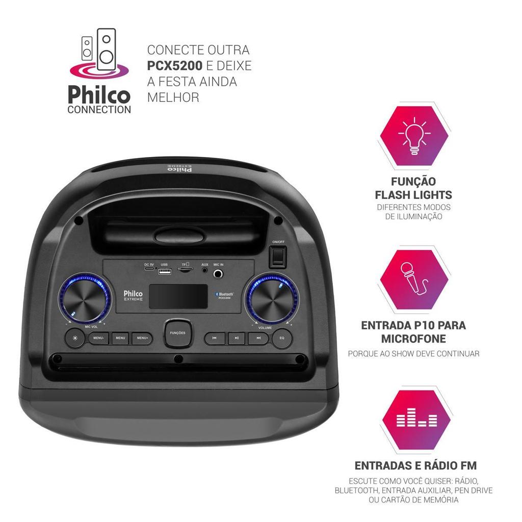 Detalhes do Caixa de Som Philco Extreme 600W Bluetooth v5.1 PCX5200