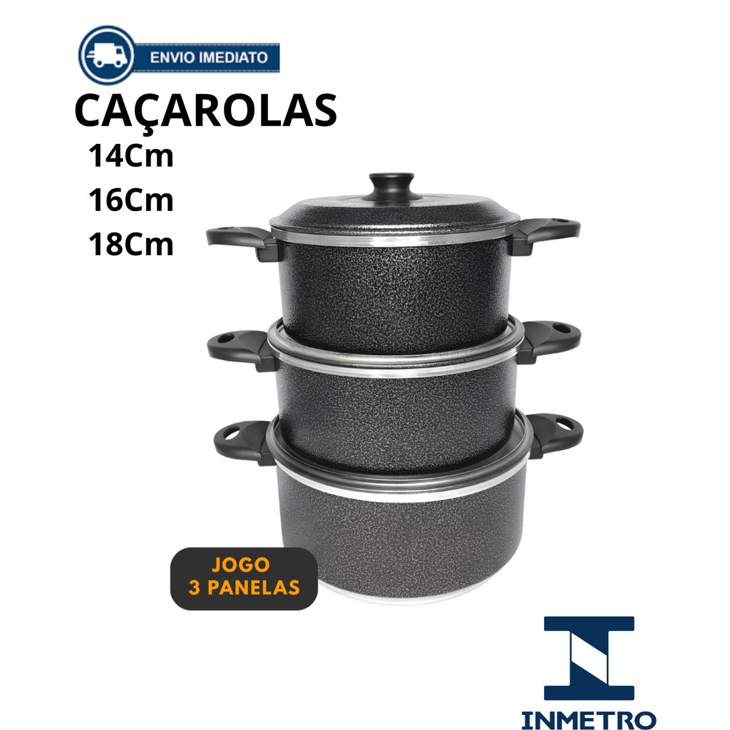 JOGO DE PANELAS KIT 3 CAÇAROLAS * CRAQUEADO * 14Cm, 16Cm, 18Cm em Oferta na Shopee