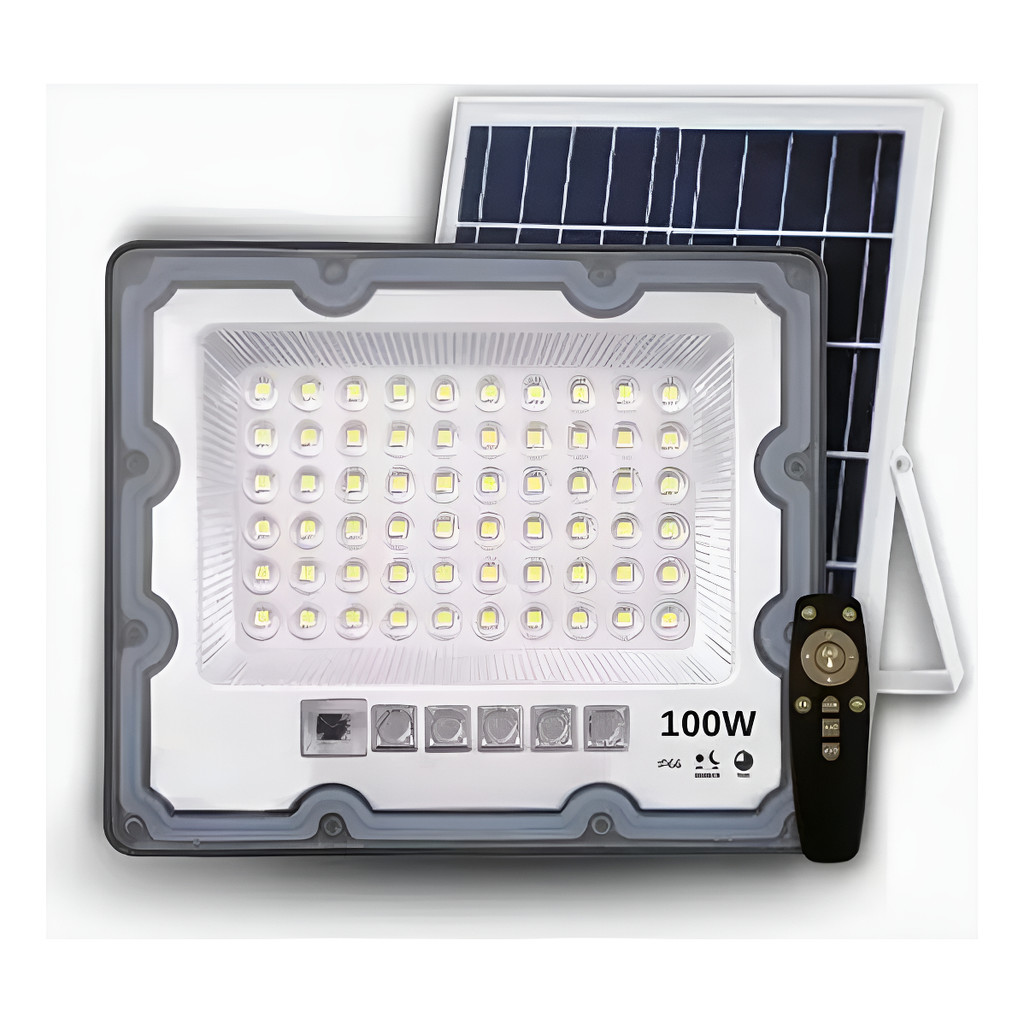 Refletor De Led 100w Solar Com Bateria 6500k Holofote Ip66 Placa Solar Iluminação Externa