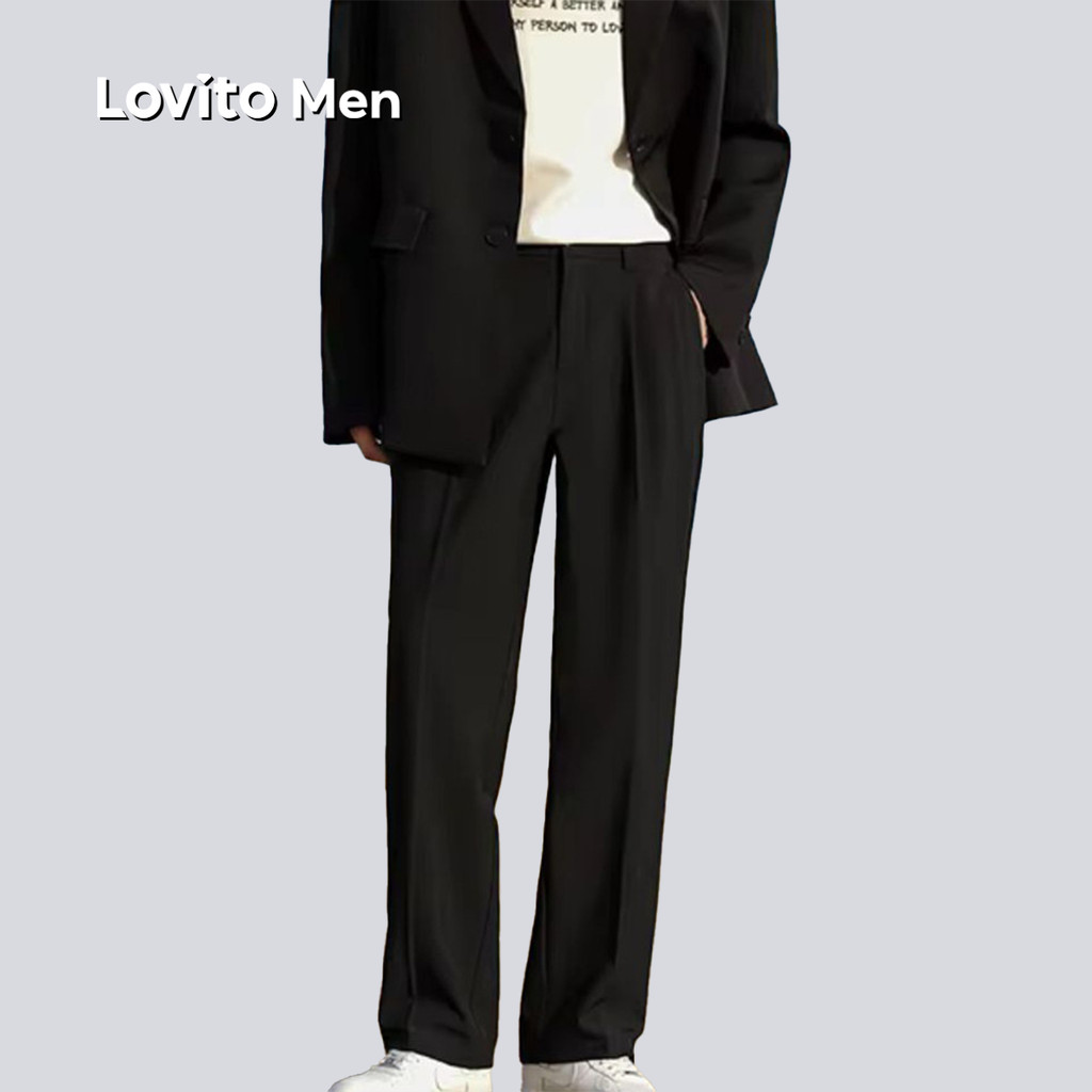 Lovito Men Calça Social Casual de Estrutura com Bolso Na Linha de Costura para Todas As Estações preta LNE118040 Lovito Men Calça Social Casual de Estrutura com Bolso Na Linha de Costura para Todas As Estações preta LNE118040