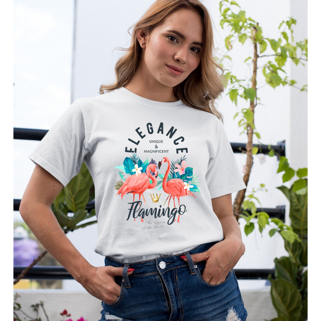 T-shirt Flamingo Tropical Estampa Verão Camiseta Básica e Confortável Tendencia 100% Algodão
